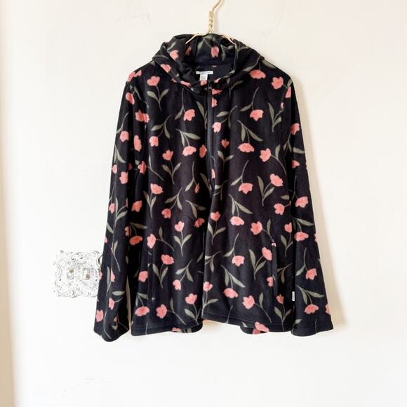 NWOT O’Neill Black and Pink Floral 1/2 Zip Hooded Fleece Pullover Jacket XXL - Picture 1 of 6